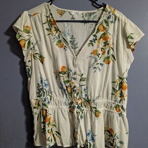 Time and Tru Orange Print V-Neck Blouse